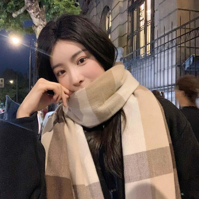 Warm Thick Plaid Imitation Cashmere Autumn and Winter Tassel Scarf