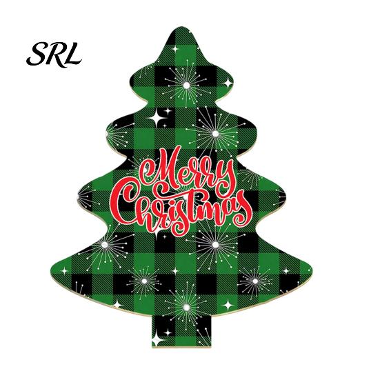 Christmas Desk Centerpiece Colorful Tree Tabletop Decor, Wooden Plaid Patterned Xmas Signs with Rustic Holiday Decor Merry Greetings, Farmhouse
