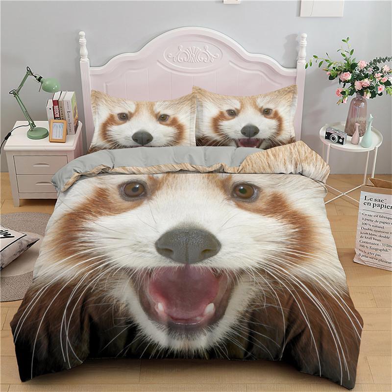 Kids Cute Animals Bedding Set Twin King For Boys Girls Teens 3D Panda Print Duvet Cover Microfiber Comforter Cover Bedroom Decor