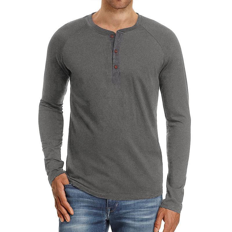Men's Long-sleeved Shirt Solid Casual Bottom Shirt Slim Fit Round Neck Men's T-shirt