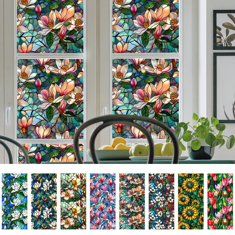 1PC Window Privacy Film Floral Window Film Stickers Non Adhesive Static Cling Glass Stickers