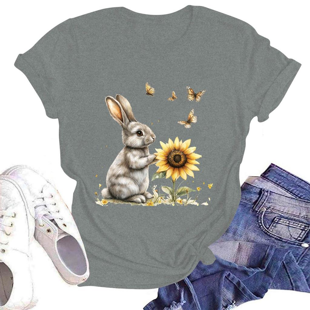 Women's Casual Round Neck Short Sleeve Pullover Printed T-Shirt Top