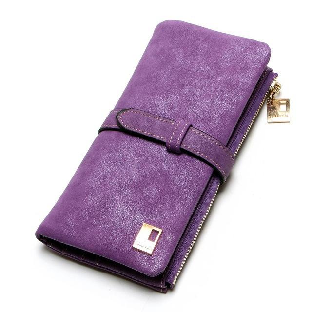 New Fashion Women Wallets Drawstring Nubuck Leather Zipper Frosted Wallet Woman's Long Design Purse Two Fold More Color Clutch