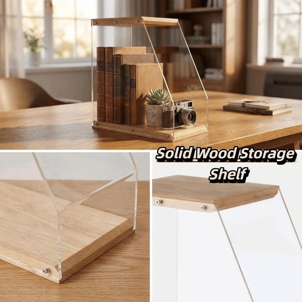Transparent Design Wooden Record Holder Stable Structure Book Storage Box Organize Collections