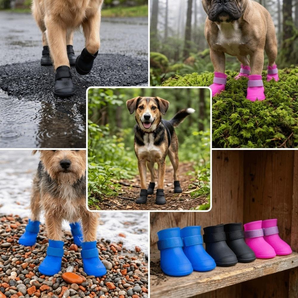 4pcs Flexible Pet Rain Boots Waterproof Waterproof Dog Boots Dog Rain Shoes Outdoor Travel