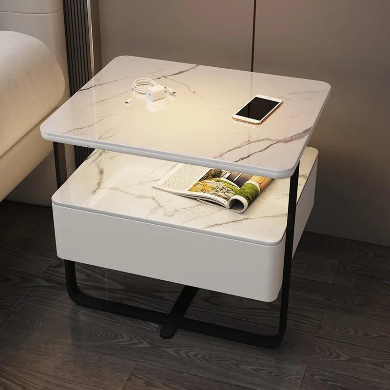 Умный деревянный прикроватный столик Современный стиль Тумбочки для спальни с беспроводной зарядкой Bluetooth-динамиком Домашнее хранение Боковой шкаф