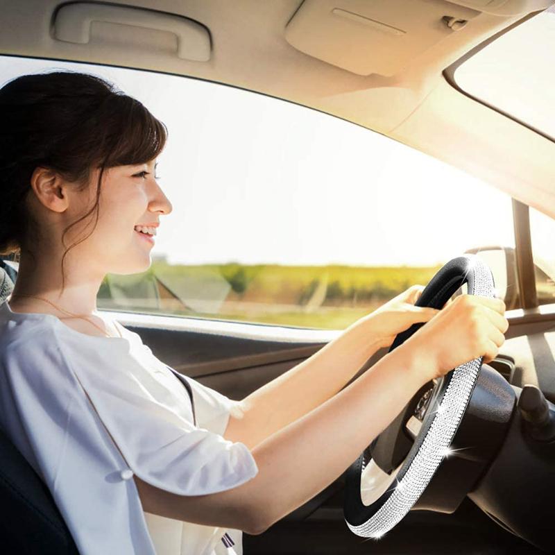 2022 Bling Diamond Rhinestones Crystal Автомобильный чехол на руль из искусственной кожи Автоаксессуары Чехол для автомобиля