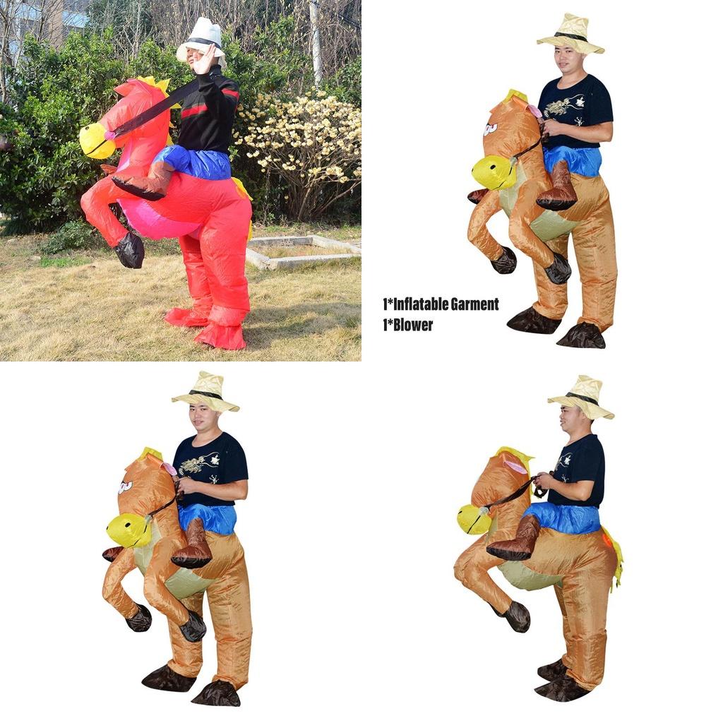 Надувной костюм лошади для взрослых, креативный наряд для выступления, полиэстер, коричневый/красный/черный