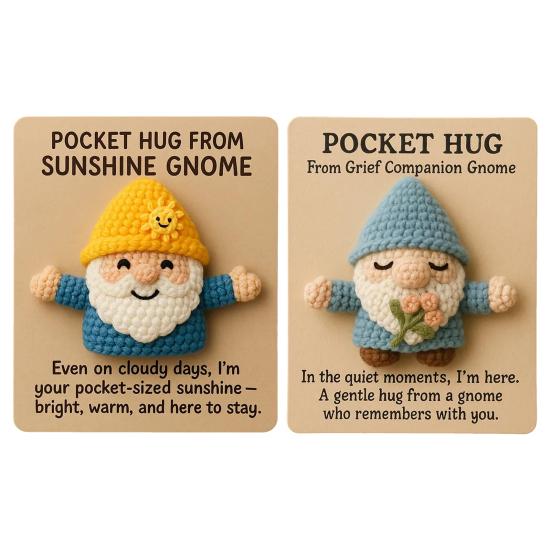 Pocket Hug Gnome Handmade Crochet Gnome with Inspirational Positive Card Mini Stress Relief Companion Doll Encouragement Gifts for Family Friends