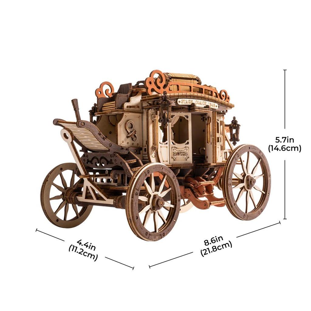 ROBOTIME ROKR Stagecoach Mechanical Music Box 3D Wooden Puzzle AMKA1