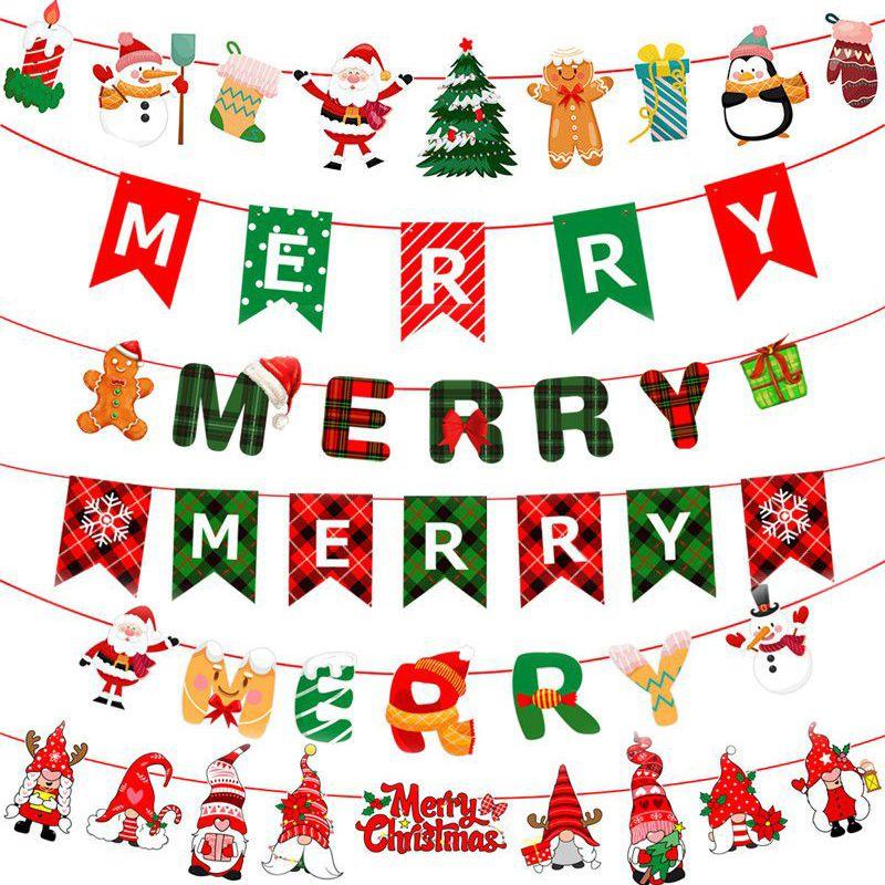 Красочный Рождественский Баннер Флаг Декор с Сантой и Лосем для Праздничных Домашних Украшений