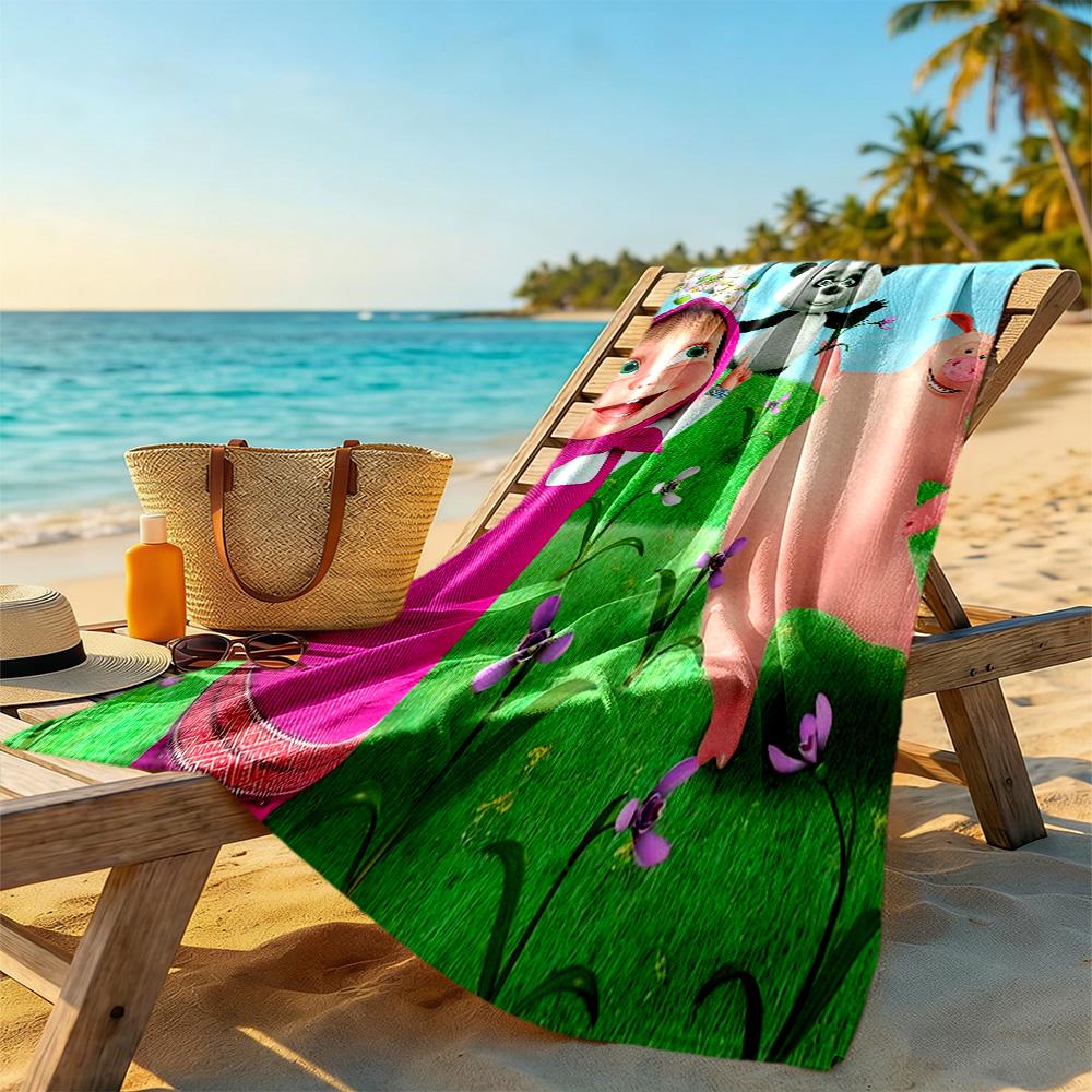 Masha Bear Beach Towel Soft Durable Quick-Dry Comfortable Lightweight