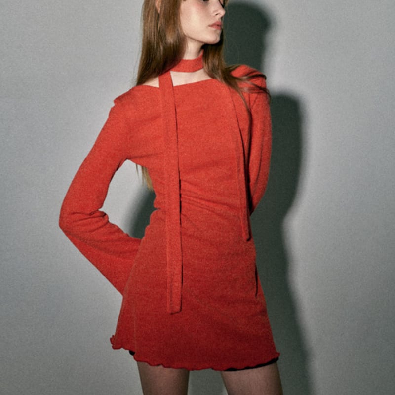 QUAFE ТРИКОТАЖНОЕ ПЛАТЬЕ И КОМПЛЕКТ ШАРФА_КРАСНО-ОРАНЖЕВЫЙ