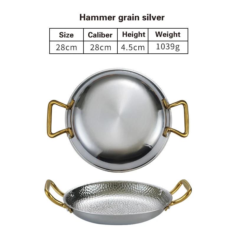 Кастрюля для испанского риса с морепродуктами из нержавеющей стали 304 Коммерческая тарелка для раков Кастрюля с плоским дном для тушеного риса Сковорода с двумя ручками для жарки хот-пот