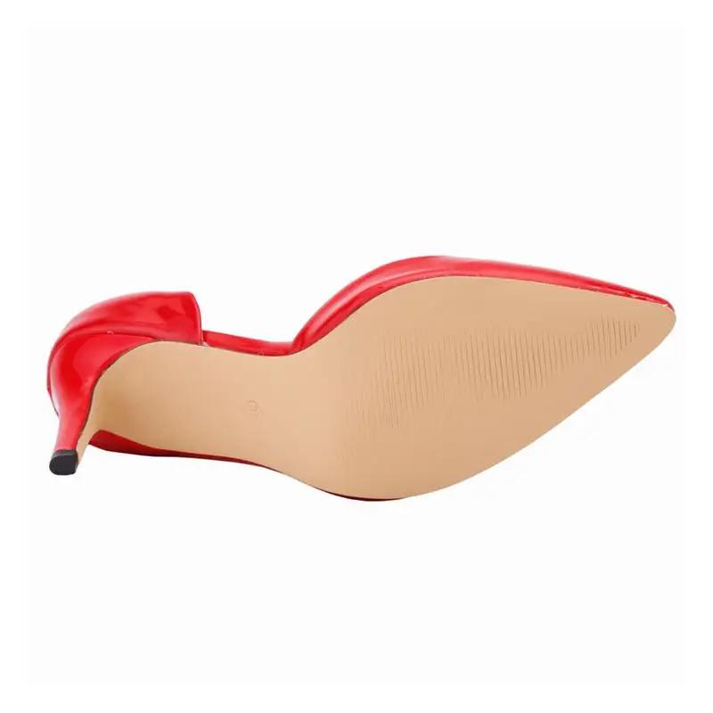 Женские туфли-лодочки на шпильках, классические, сексуальные, с острым носком, каблук средней высоты 8 см, весенние фирменные туфли черного и красного цвета для свадебного платья
