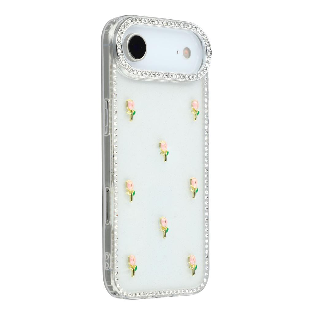For iPhone Air Case Rhinestone Edge Small Tulips Decor TPU+PC IMD Phone Cover