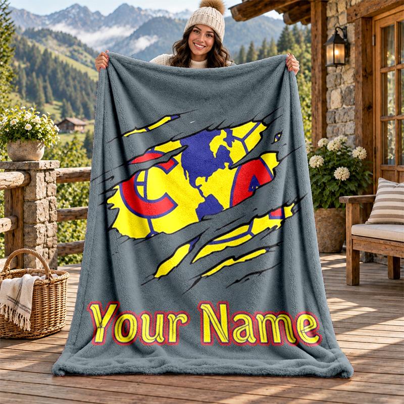 Club America Custom Name Flannel Blanket Personalized Soft Warm Plush Throw Blanket Customized Gift for Family Friends