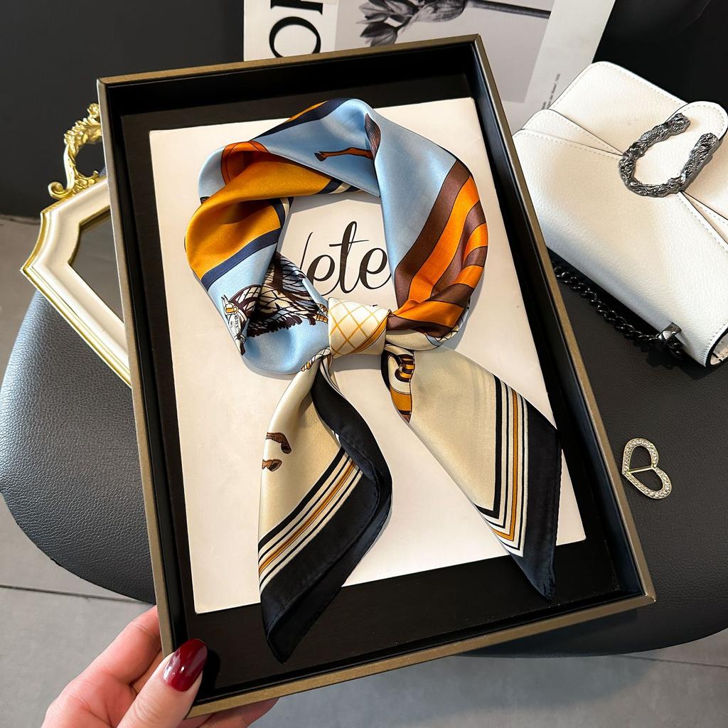 Luxury Brand Women Leopard Print Square Hijab Scarf Soft Satin Silk-like Small Neck Scarf Stylish Casual Headscarf