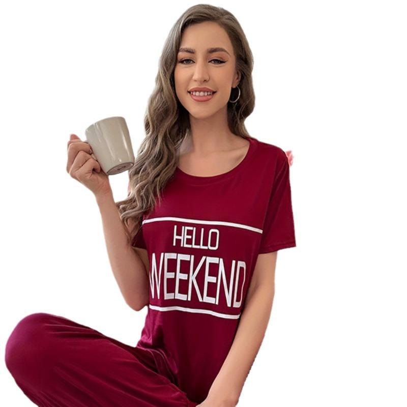 Тонкая спортивная пижама с буквами, женская домашняя одежда, пижама для отдыха