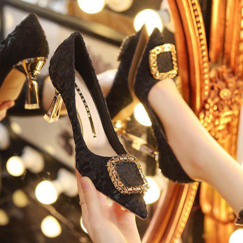 Модная женская обувь 2024 Весенние туфли-лодочки Бежевые туфли на высоком каблуке Рабочее платье Профессиональные остроносые сандалии на танкетке Женские с мелким вырезом Новейшие 12 см Мне