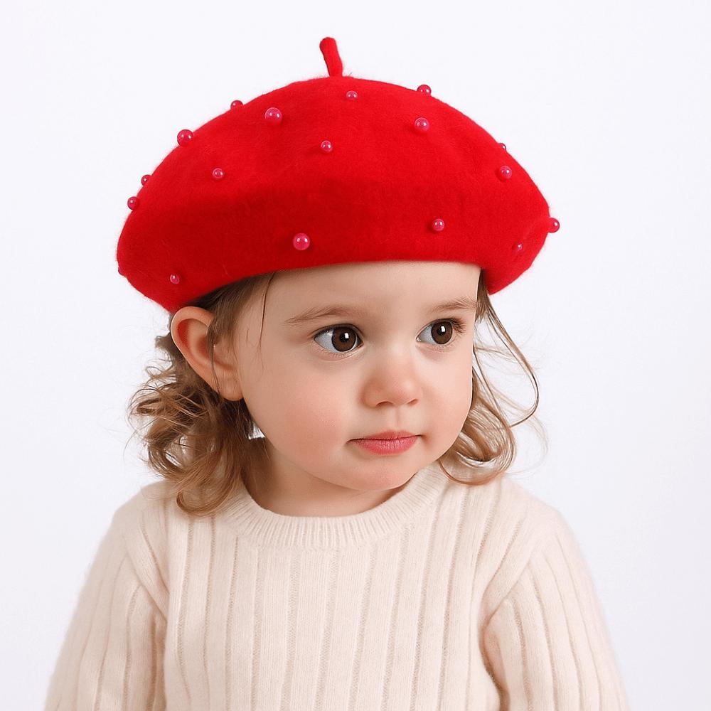 Pearl Children's Beret Woolen Painter Hat Fashion Baby Wool Hat  Kid
