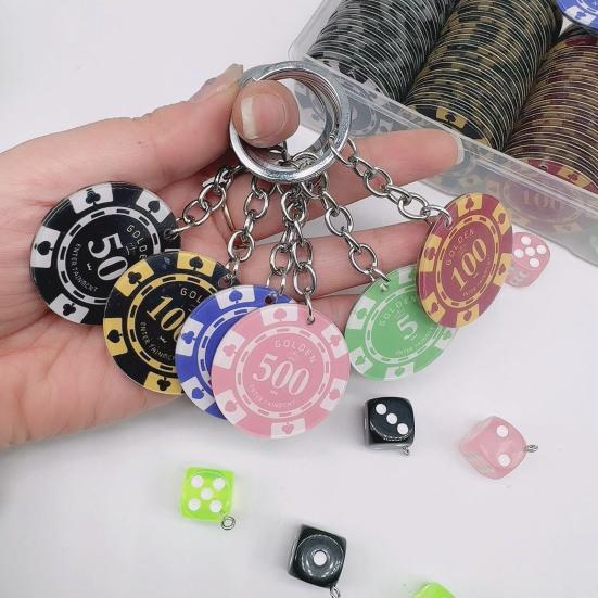 6 шт. брелок для ключей в виде покера, украшение для сумки, подвеска, полированное металлическое кольцо, легкий акриловый брелок, подвеска, аксессуар для любителей покера