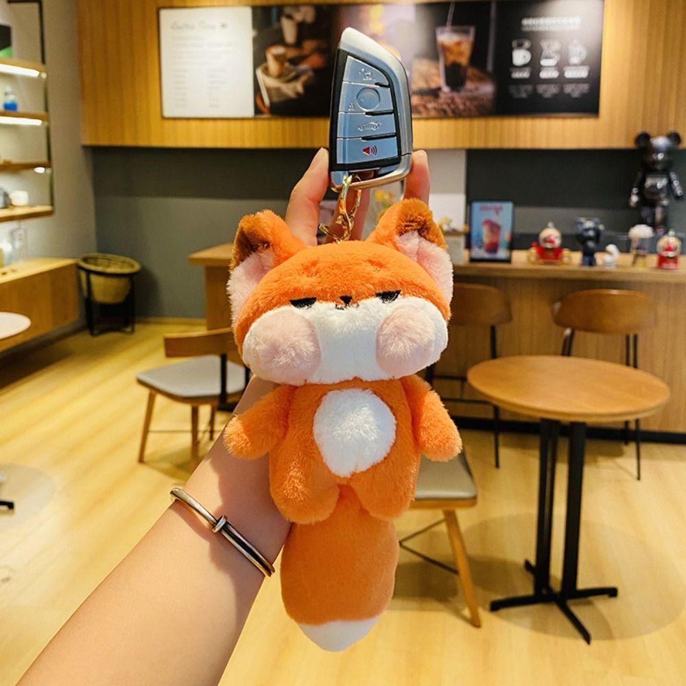 Plush Cartoon Big Tail Orange Car Keychain Cartoon Big Tail Doll Pendant  Kids Children Girls Boys