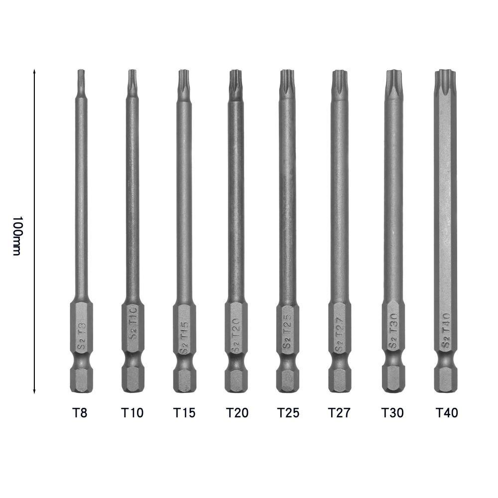 8PCS 1/4 Inch Torx Screwdriver Bit Set T8-T40 100mm 150mm 200mm Bit Power Tool Parts Electric Hexagonal Bit Wrench Use