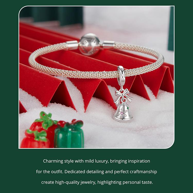 Yinziyun S925 Sterling Silver Small Bell Pendant Christmas Necklace