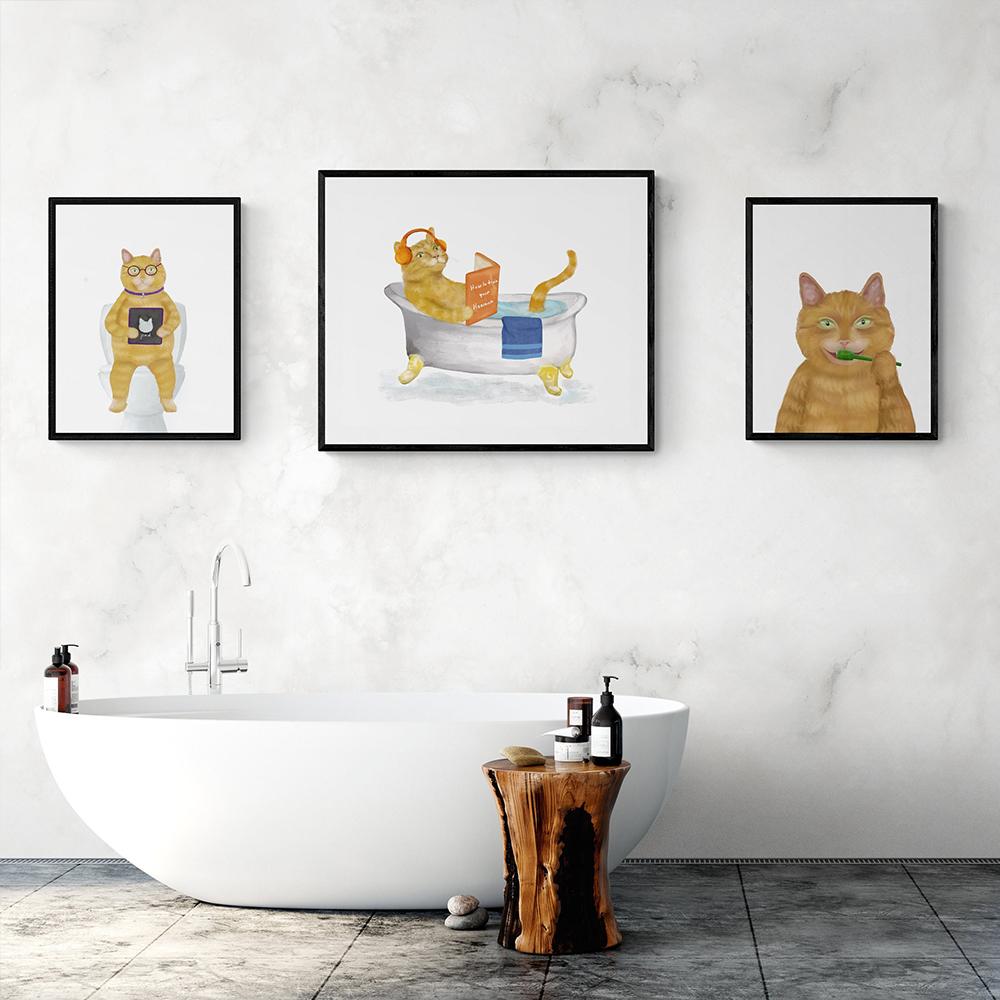Интересный кот в спа-салоне в ванной комнате с принтом маски и плакатом, настенным искусством, холстом для любителей животных