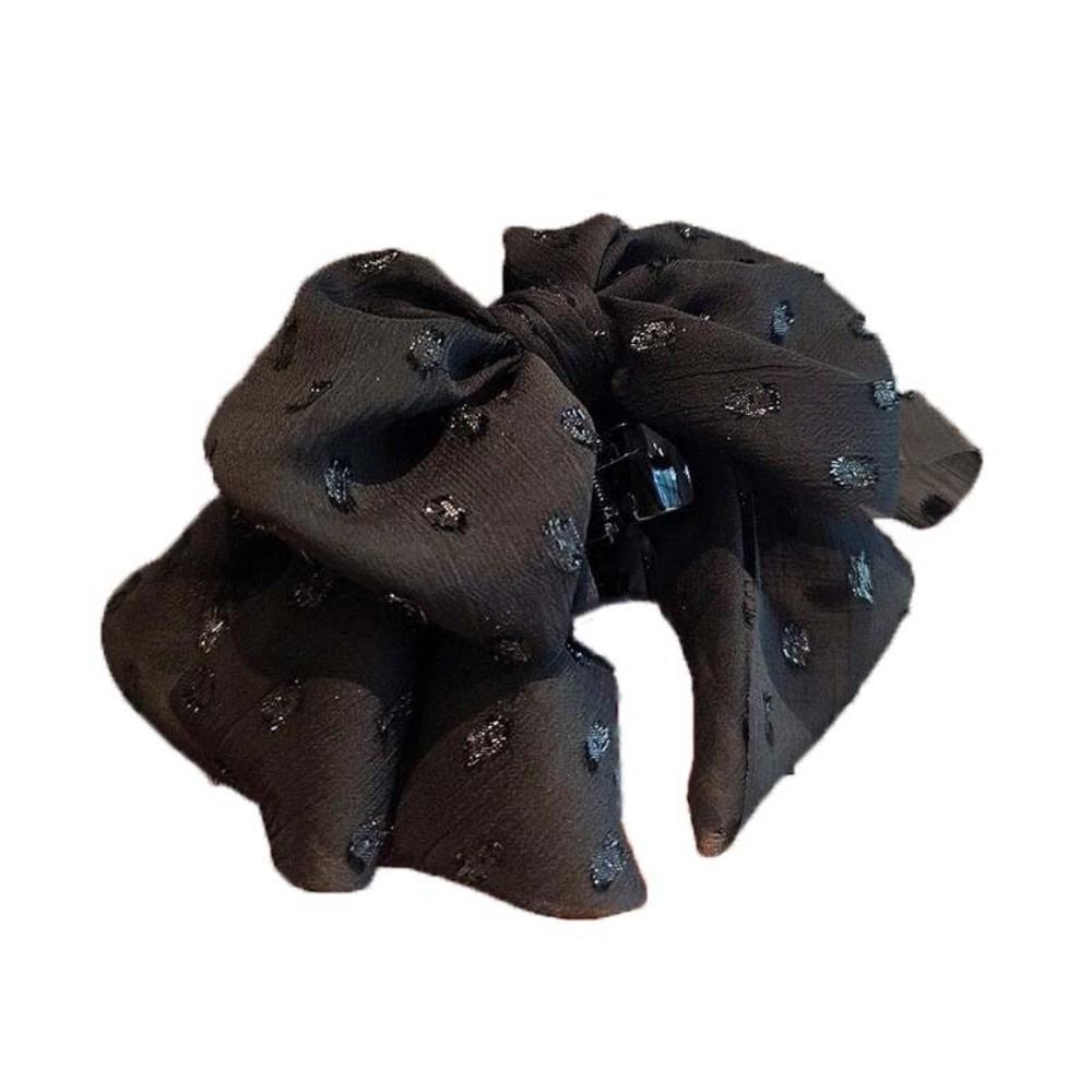 Elegant Black Bow Shark Clip French Style Women Sequin Hairgrips Shiny Rhinestone Hair Claw  Female