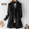 Женское длинное тонкое пальто, элегантный стильный однобортный пиджак, однотонное пальто для делового или повседневного стиля
