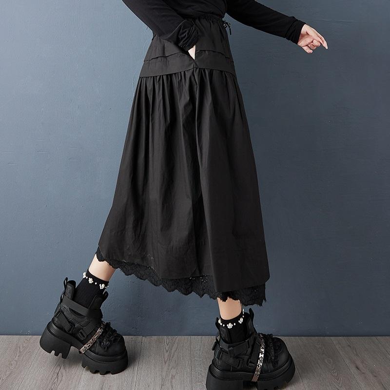 Plus Size High Waist Black Vintage Casual Loose Long for Woman Skirts Womens Skirt