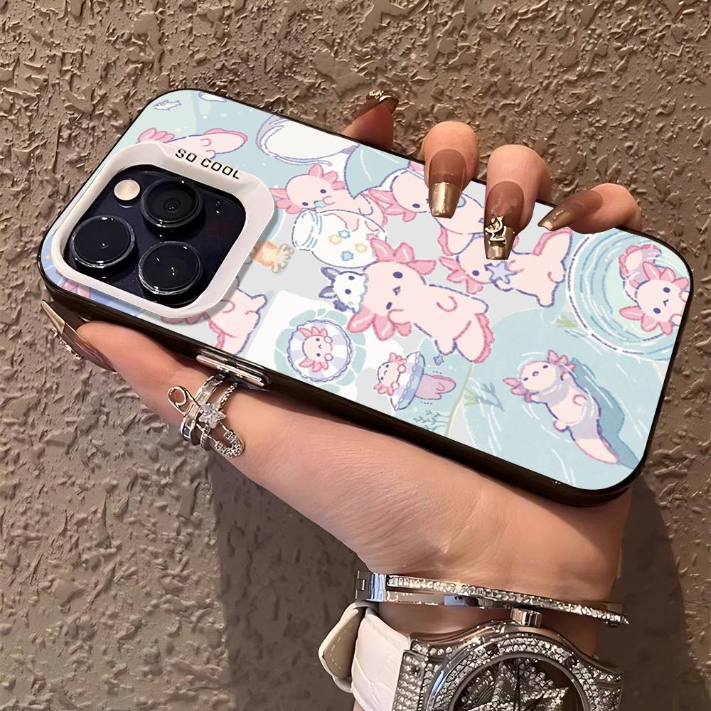 Cartoon Axolotl Cute Phone Case For IPhone 17 16 15 14 11 12 13 Pro Max Plus Pro Colored Silver Cover