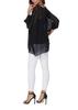 Sara Rose Chiffon Loose Summer Blouse with Sleeves Black Polka Women's Tunic, See-Through 3/4 (Free, Dots)