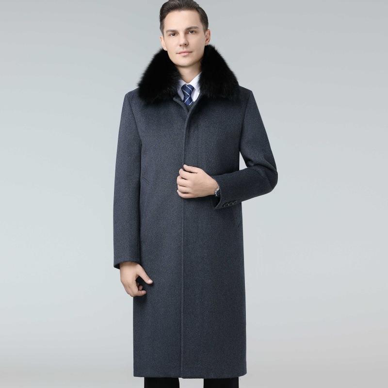 Кашемировое пальто мужское длинное выше колена шерстяное пальто для папы шерстяное пальто среднего возраста утолщенное съемная подкладка из пуха ветровка