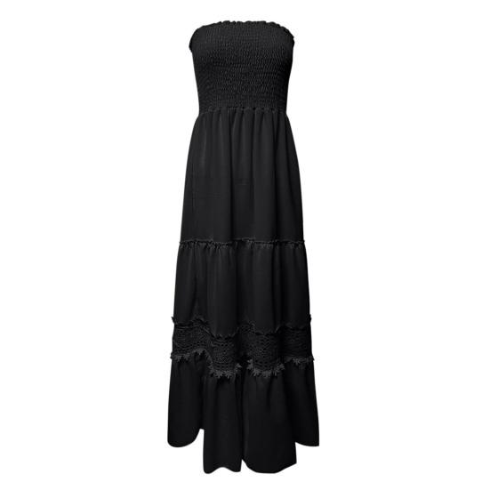 Женское макси-платье с открытыми плечами, летнее платье-трапеция с кружевной отделкой, бохо, без бретелек, струящийся пляжный сарафан