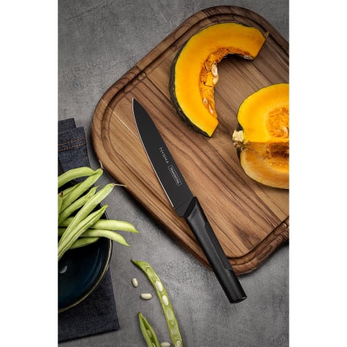 Tramontina Nigma Antibacterial Ultralight Black Knife Cutlery Set of 3, Durable Heat-Resistant Stainless Steel with Triple Heat Treatment, Boxed, Anti