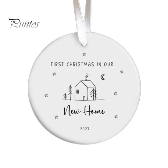 Кулон «Первое Рождество в нашем доме» Двусторонний принт Круглая форма сердца Гладкие висячие благословения Декоративный подарок на новоселье Украшение окна