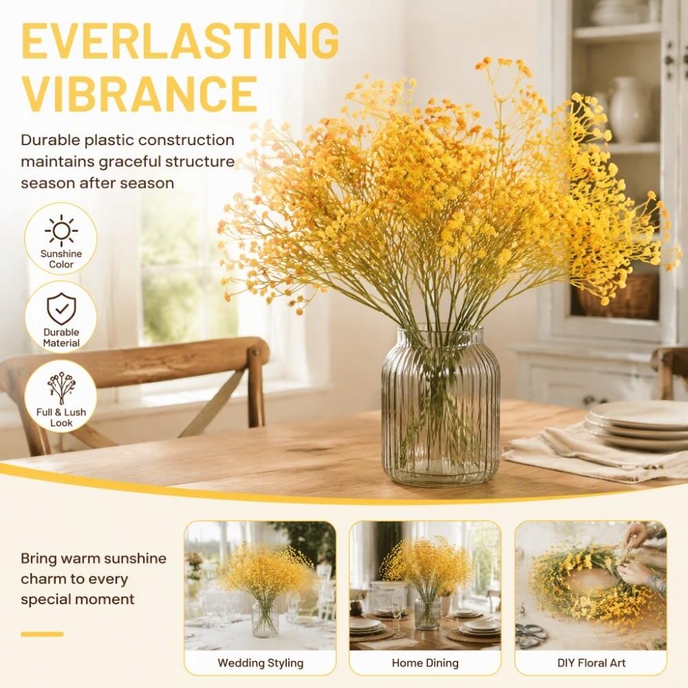 5pcs Plastic Artificial Gypsophila 3 Branch Artificial Flower Stems Fake Silk Flowers Office Decor