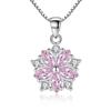 ANENJERY Pink Clear Crystal Zircon Cherry Blossom Flower Chain Necklace For Women Girl Choker S-N223