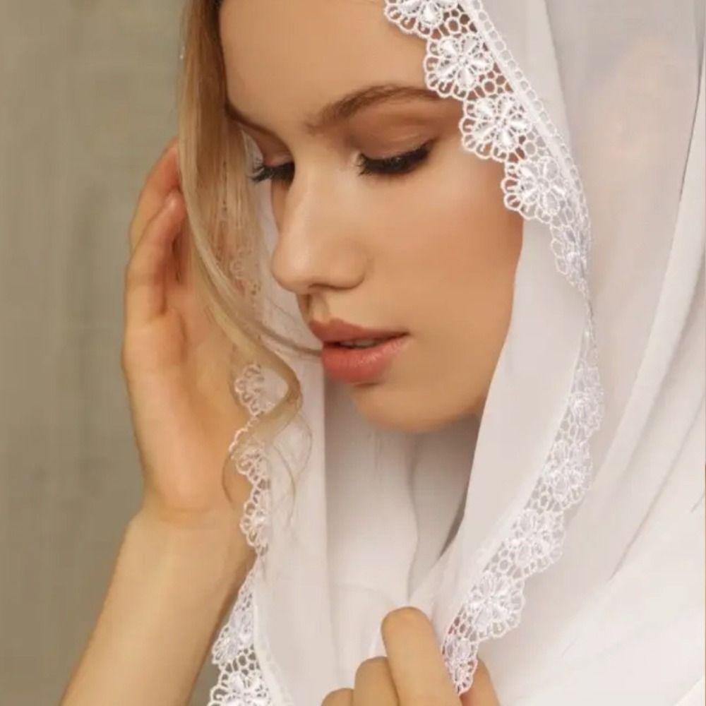 Solid Color Bridal Headscarf Sheer Cathedral Veil Vintage Wedding Hijab  Church Ceremony