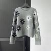 Sweaters for Women Fashion Trendy Long Sleeve Round Neck Pullover Flower Knit Sweater Tops