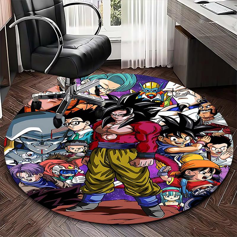 1 шт. Персонажи Dragon Ball Z Аниме Мультяшный Дизайн Круглый Ковер Коврик под Кресло Офиса Нескользящий Ковер Подходит для Домашнего Декора Гостиной Спальни Игровой