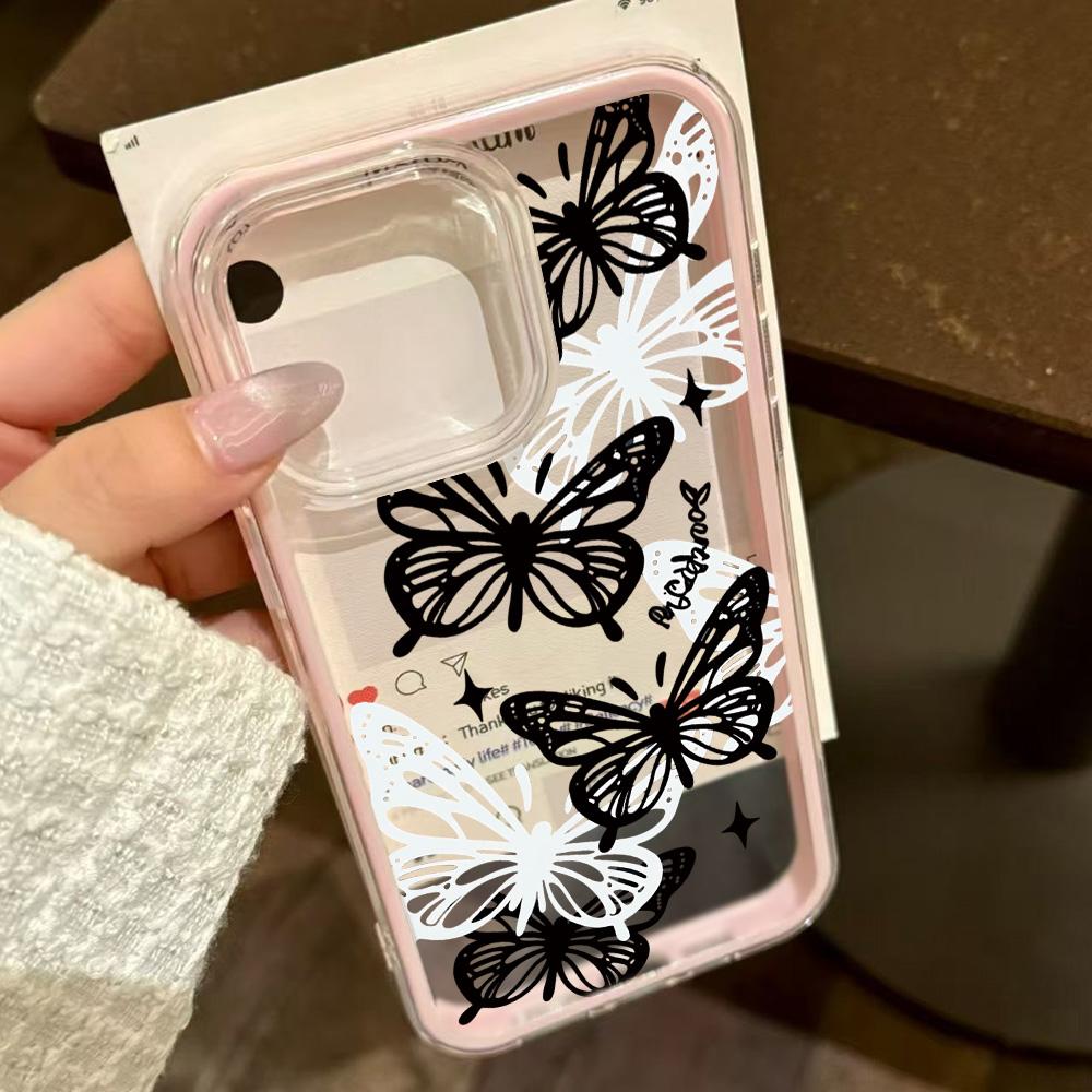 Чехол INS с бабочками для iPhone 16 Pro Чехол iPhone 17 15 11 12 13 14 Pro Max 2 в 1 Конфетный цвет Мягкий противоударный бампер