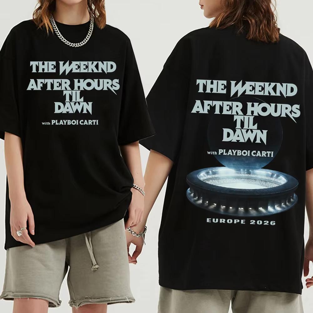 THE WEEKND After Hours Til Dawn Европейский тур 2026 Харадзюку Стиль Короткий рукав Круглый вырез Повседневная футболка Подарок для любителей музыки