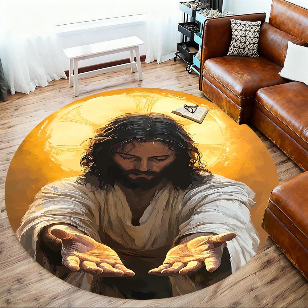 1PC Devout Light Hands Round Chair mat Area Rug - Non-Slip, Floor Mat for Office, Bedroom, home decor Christmas Gift c0528122