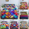 Top Abstract Geometric Duvet Cover Microfiber Queen Bedding Set Boys Kids Room Rainbow Plaid Print Quilt Cover With Pillowcase