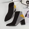 Модные туфли с острым носком на квадратном каблуке Ботильоны на высоком каблуке Ботинки женские осенне-зимние туфли женские Разноцветные модные ботинки женские
