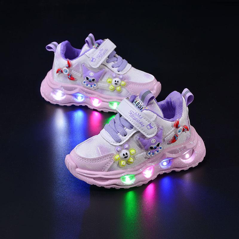 Children's Leather Shoes Light Up Spring Girls Cartoon Casual Light Shoes